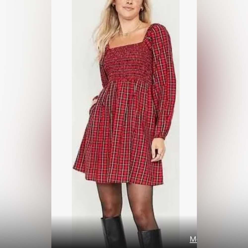 Red Tartan Smocked Mini Dress NWT